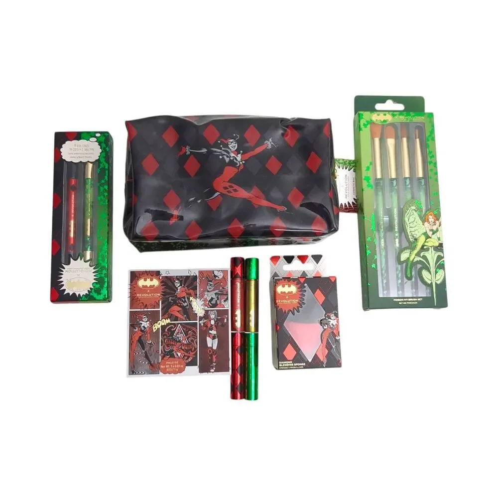 Revolution X Batman Poison Ivy Harley Quinn Makeup Bag Palette Lip Liner Set 7